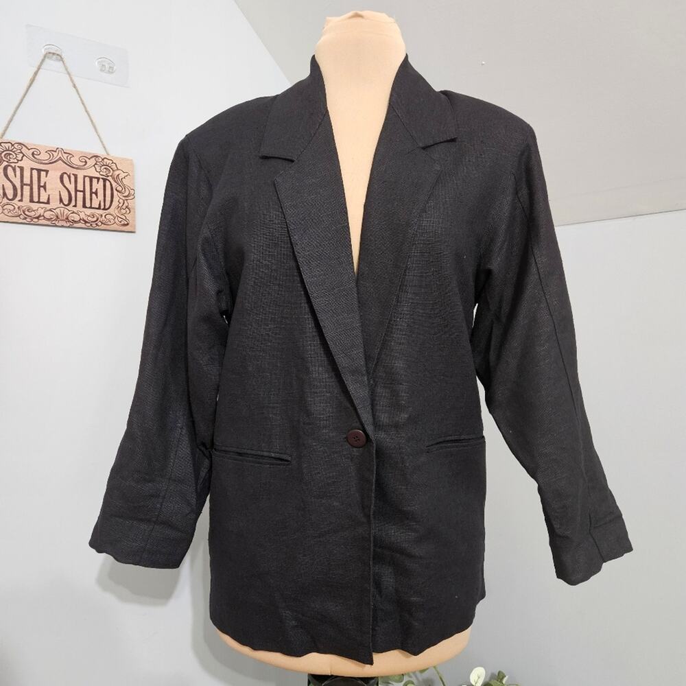 Vintage Adolfo‎ Blazer Womens Black Shoulder Pads Lined Minimal Corpcore Small